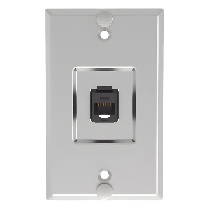 Placa de Pared Telefónica, Salida de 1 Puerto Keystone, con Jack Cat6 Estilo 110 de Impacto, de Acero Inoxidable