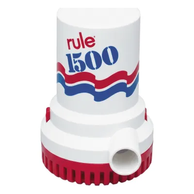 Bomba de Achique Sumergible Rule 02 / 1,500 GPH / 12V CD / Motor de Alta Eficiencia / Ejes de Acero Inoxidable / Protección Térmica TCO / Certificación CE e ISO 8849