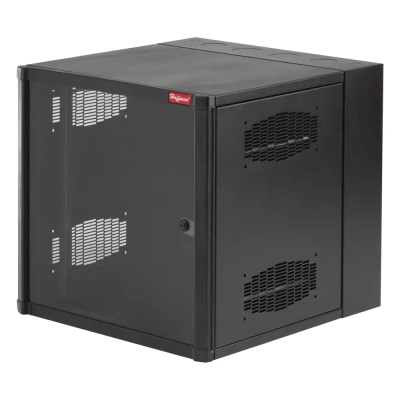 Gabinete AccessPlus de 12 UR Montaje en Pared de 19in, Rieles Numerados y Roscados #10-32, Puerta con Ventana de Seguridad, 600 mm de Ancho, 637 mm de Profundidad, Color Negro