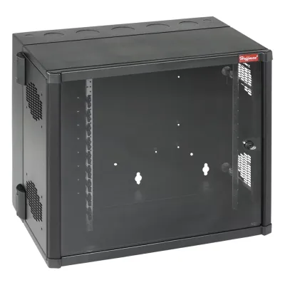 Gabinete AccessPlus de 12 UR Montaje en Pared de 19in, Rieles Numerados y Roscados #10-32, Puerta con Ventana de Seguridad, 700 mm de Ancho, 637 mm de Profundidad, Color Negro