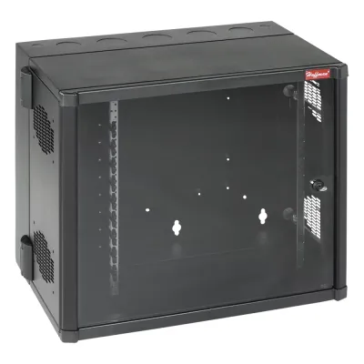 Gabinete AccessPlus de Montaje 26 UR en Pared de 19in, Rieles Numerados y Roscados #10-32, Puerta con Ventana de Seguridad, 700 mm de Ancho, 637 mm de Profundidad, Color Negro