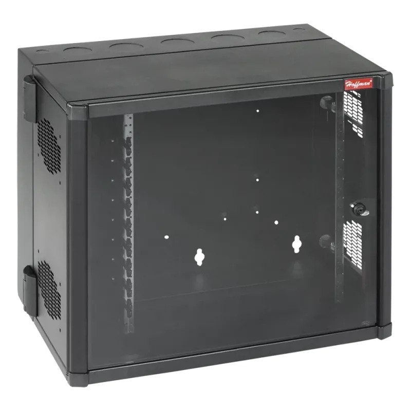 Gabinete AccessPlus de Montaje 26 UR en Pared de 19in, Rieles Numerados y Roscados #10-32, Puerta con Ventana de Seguridad, 700 mm de Ancho, 637 mm de Profundidad, Color Negro