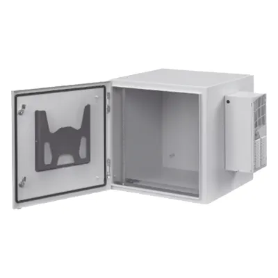 Gabinete Industrial ProTek de 12 UR de 612 x 600 x 614 mm Puerta Sólida Con Aire Acondicionado de 800 BTU Protección NEMA Tipo 4/12; IP66, Fabricado en Acero, Color Gris Claro
