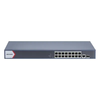 Switch Gigabit PoE+ / Monitoreable / 16 Puertos 1000 Mbps PoE+ / 1 Puerto 1000 Mbps de Uplink / 1 Puerto SFP / Configuración Nube desde Hik-PartnerPro / Modo Extendido hasta 300 Metros / 130 Watts