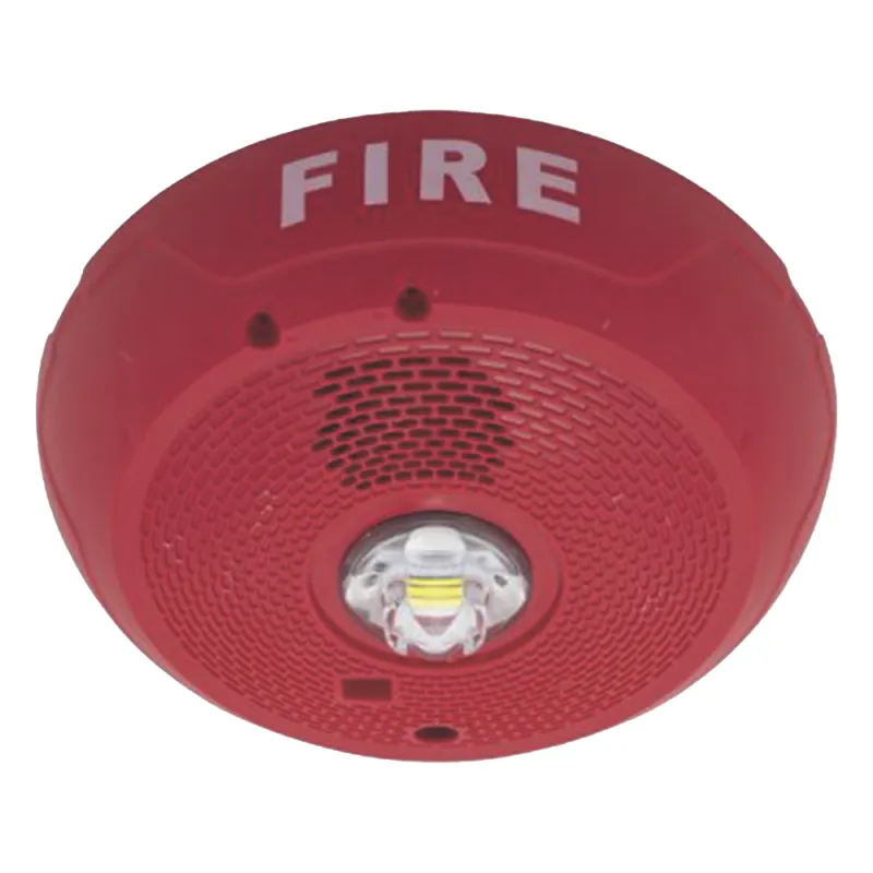 Sirena con estrobo LED de 2 hilos para techo, 24 Vcd, candela seleccionable hasta 177 cd, puntos de prueba DVM, color rojo
