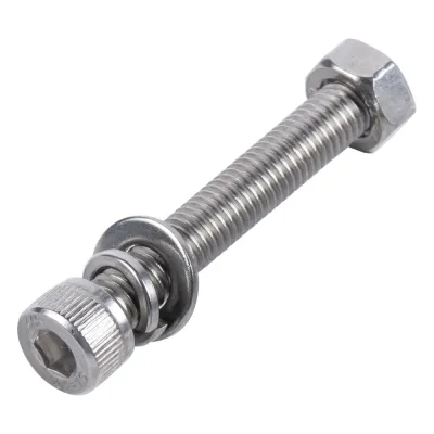 Tornillo Allen Milimétrico de Acero Inoxidable M8-1.25 x 55/ Incluye Tuerca, Arandela Plana y Arandela Presión / Para Montajes de Módulos Solares / Bolsa con 6 piezas.