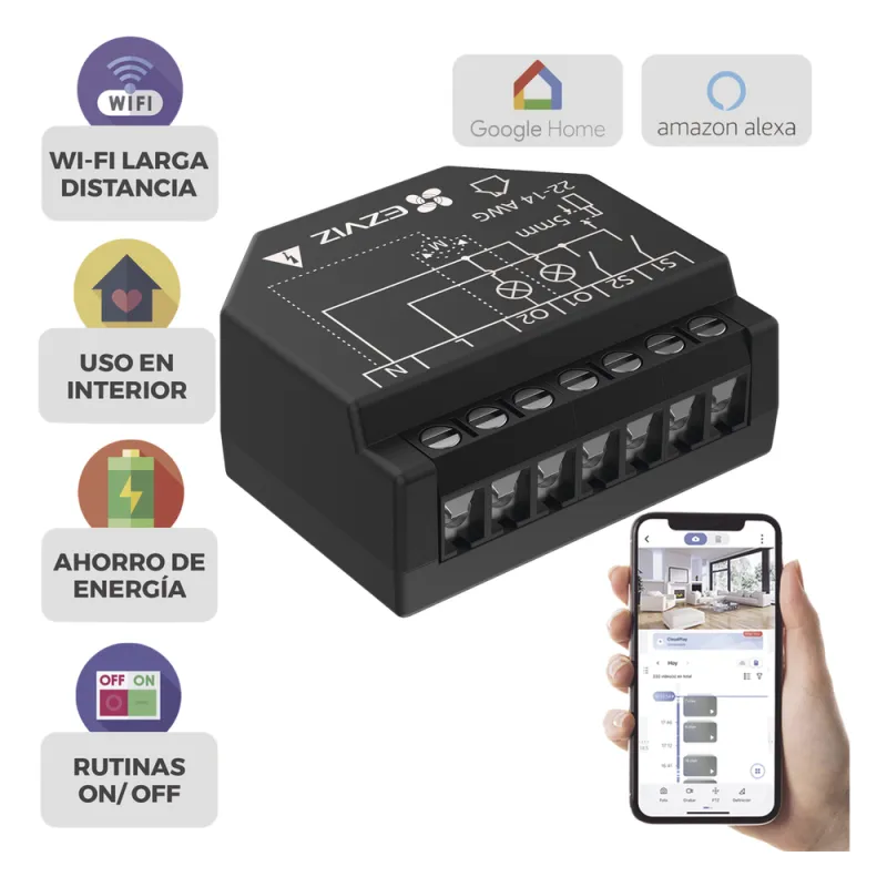 Relevador Wi-Fi Inteligente / 2 Salidas Para 2 Apagadores / Ideal Para Control de Iluminación / Control Remoto / Horarios Personalizados / Registro de Consumo / 110-240VCA