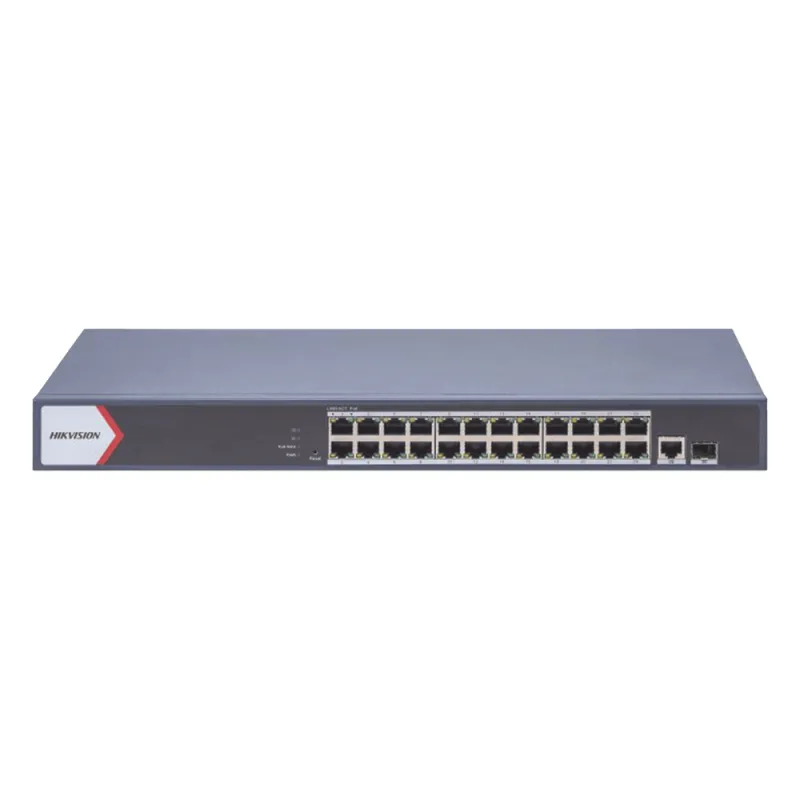 Switch Gigabit PoE+ / Administrable / 24 Puertos 1000 Mbps PoE+ / 1 Puerto 1000 Mbps Uplink / 1 Puertos SFP Uplink / Configuración Nube Hik-Partner Pro / Modo Extendido hasta 300 Metros / 230 W