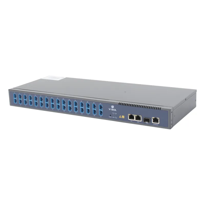 OLT de 1 GPON puerto con Splitter de 1 a 32 SC/UPC Incluido + 3 puertos Uplink (2 puertos Gigabit Ethernet + 1 puerto SFP/SFP+) , hasta 128 ONUS