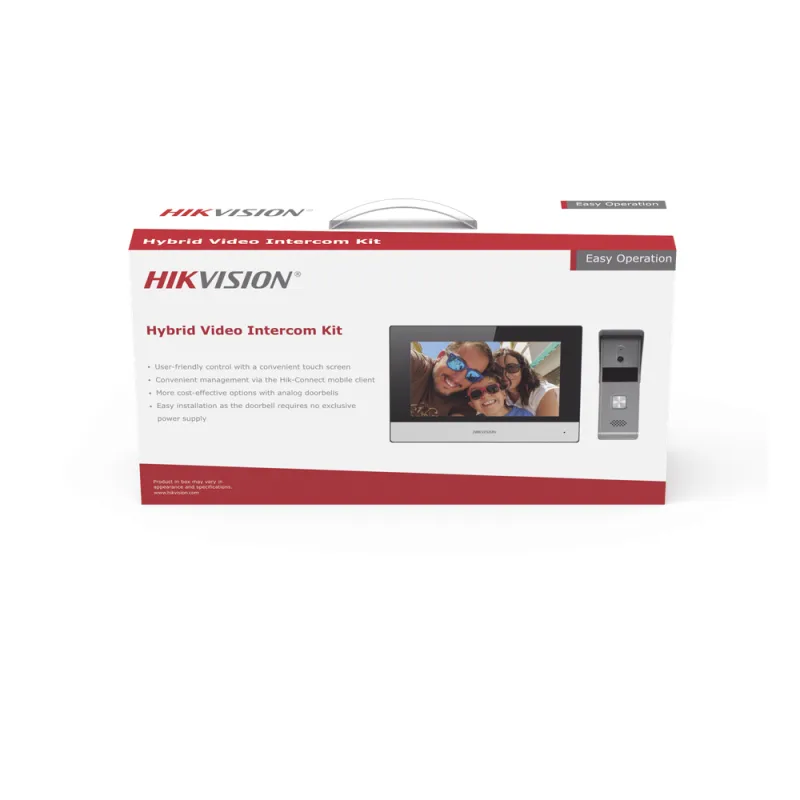 Kit de Videoportero Híbrido Analógico de Metal / IP a 4 Hilos con Función de Llamada a App Hik-Connect / Monitor se Conecta a Internet por Cable o WiFi y por 4 Hilos al Frente de Calle IP65 / Expandible a Mas Equipos