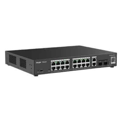 Switch L2 Administrable PoE con 16 puertos Gigabit PoE 802.3af/at + 2 SFP para fibra 1Gb, gestión gratuita desde la nube, 240w