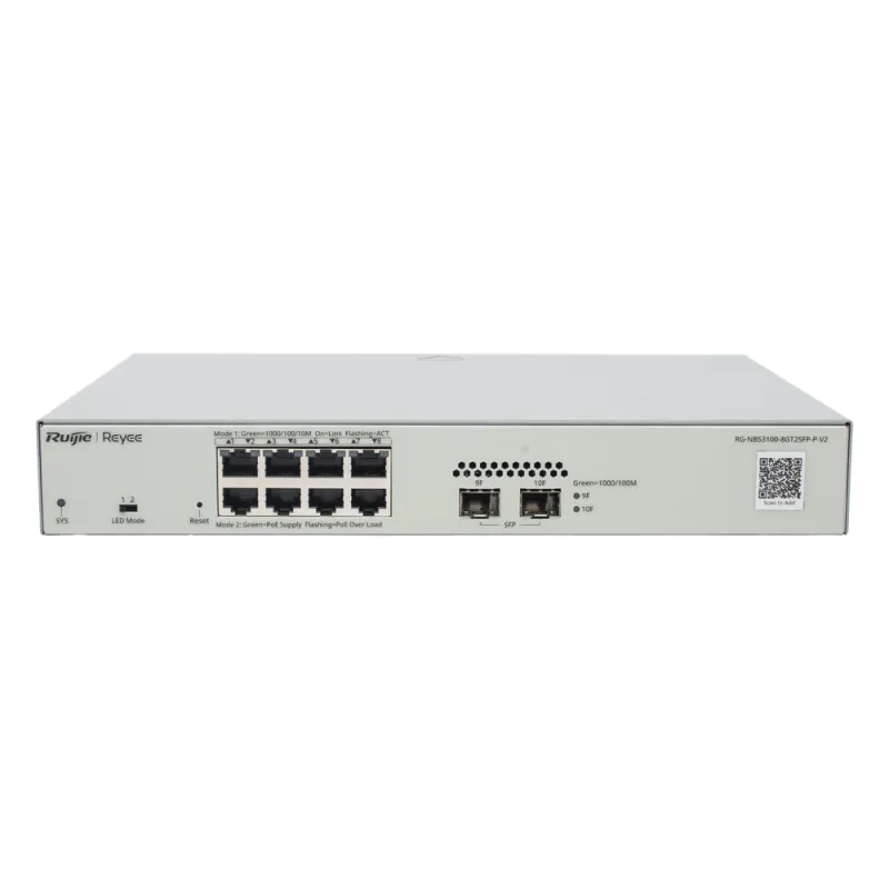 Switch Administrable PoE Capa 2 con 8 puertos Gigabit PoE 802.3af/at + 2 SFP para fibra 1Gb, gestión gratuita desde la nube, 125w