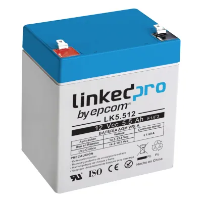 Batería de respaldo 12 V | 5.5 Ah | AGM | Especial para Seguridad Electrónica | UPS | Sistemas de Emergencia | Vida útil 5 años | Terminales F1 + Adaptador F2
