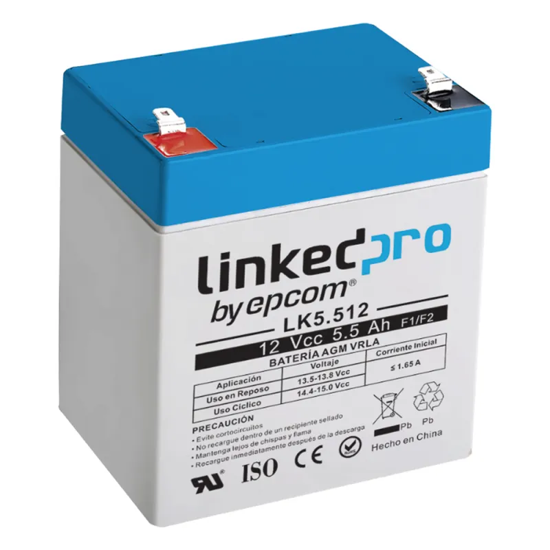 Batería de respaldo 12 V | 5.5 Ah | AGM | Especial para Seguridad Electrónica | UPS | Sistemas de Emergencia | Vida útil 5 años | Terminales F1 + Adaptador F2