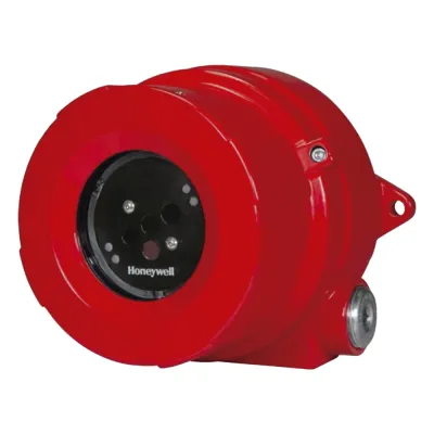 Detector de flama industrial triple infrarrojo (IR3), visión de 90°, alcance configurable 15-60 m, salidas 4-20 mA, relés, HART y Modbus