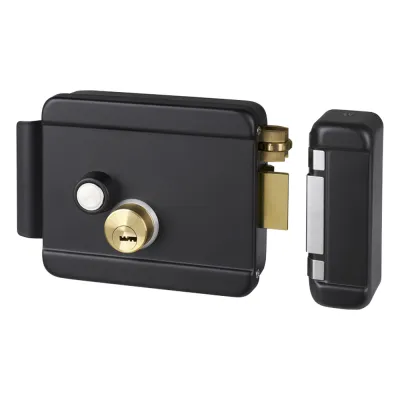 Cerradura Eléctrica con Botón de Salida / Incluye Llave / Exterior / Derecha / Color Negro