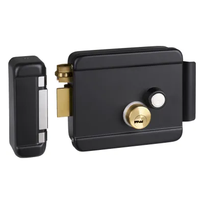 Cerradura Eléctrica con Botón de Salida / Incluye Llave / Exterior / Izquierda / Color Negro