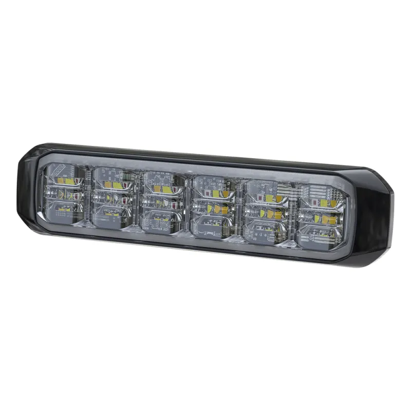 Luz Auxiliar de 18 LED, Tricolor Rojo/Blanco/Azul, Lente Transparente, Bisel Negro, SAE
