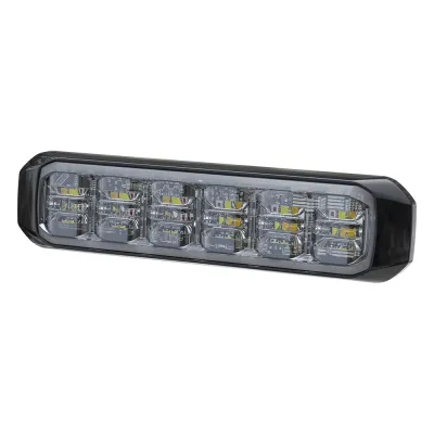 Luz Auxiliar de 18 LED, Tricolor, Rojo/Blanco/Ambar, Lente Transparente, Bisel Negro, SAE