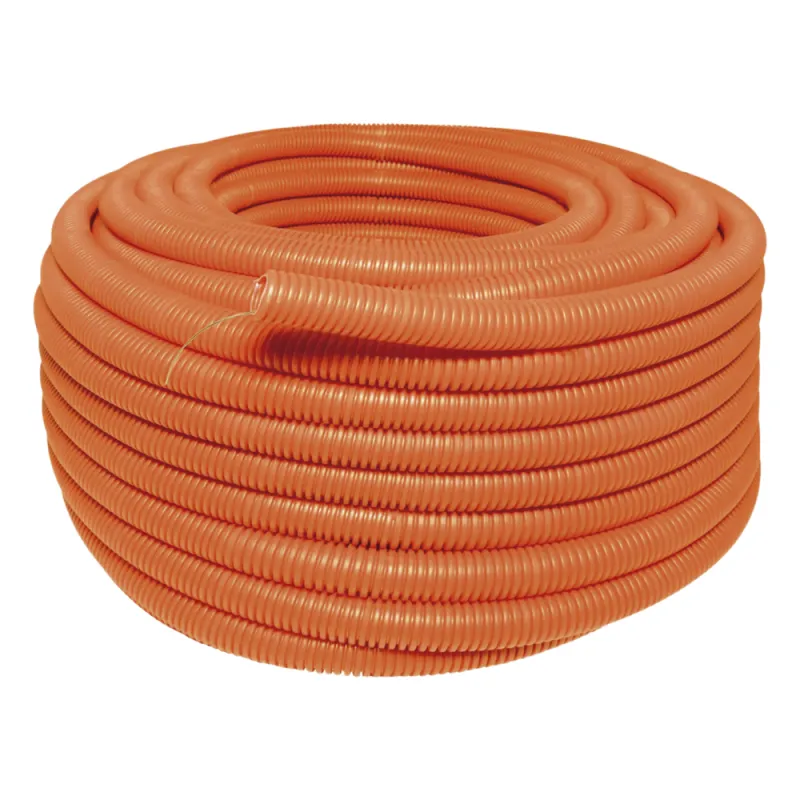 Manguera Poliducto Corrugado Flexible Naranja Reforzado de 1" x 50 m Para Instalaciones Eléctricas /Polietileno Alta Densidad HDPE/ Con guía /Resistente a Intemperie.