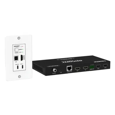 Kit Extensor HDBaseT | 4K@60Hz | 100m Cat6/6a/7 | Placa de Pared USB-C/HDMI | KVM y PoE