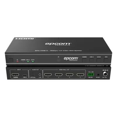 Videowall 4K 1x4 | HDMI & USB-C | 8 Modos de Visualización | Audio Óptico/Analógico | Control RS-232/IR | Plug & Play