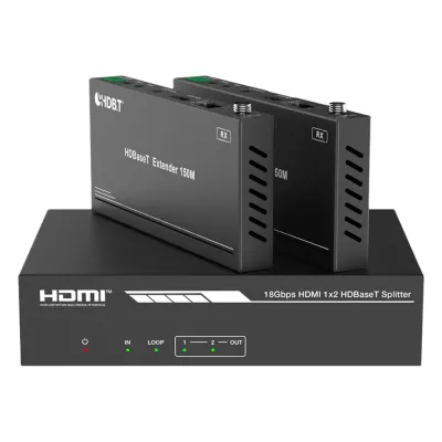 Splitter mas Extensor de Video | 1x2 | ProAV | HDBaseT™ | 120m en 4K@60Hz | 150m en 1080p@60Hz | Cat6/6a/7 | Gestión Avanzada EDID | Control IR y RS232 | PoC | Salida de Audio
