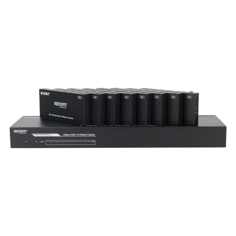 Splitter mas Extensor de Video | 1x8 | ProAV | HDBaseT™ | 120m en 4K@60Hz | 150m en 1080p@60Hz | Cat6/6a/7 | Gestión Avanzada EDID | Control IR y RS232 | PoC | Salida de Audio