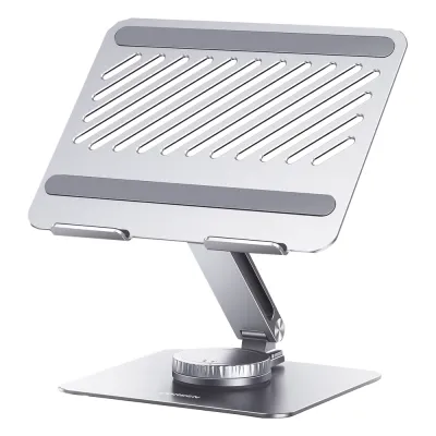 Soporte Giratorio de Aluminio para Laptop | Giratorio 360° | Función de Bloqueo | Soporta Laptops de 10 a 17.3''| Capacidad de Carga 5Kg | Excelente Estabilidad | Diseño Ergonómico | Altura y Angulo Ajustable | Plegable
