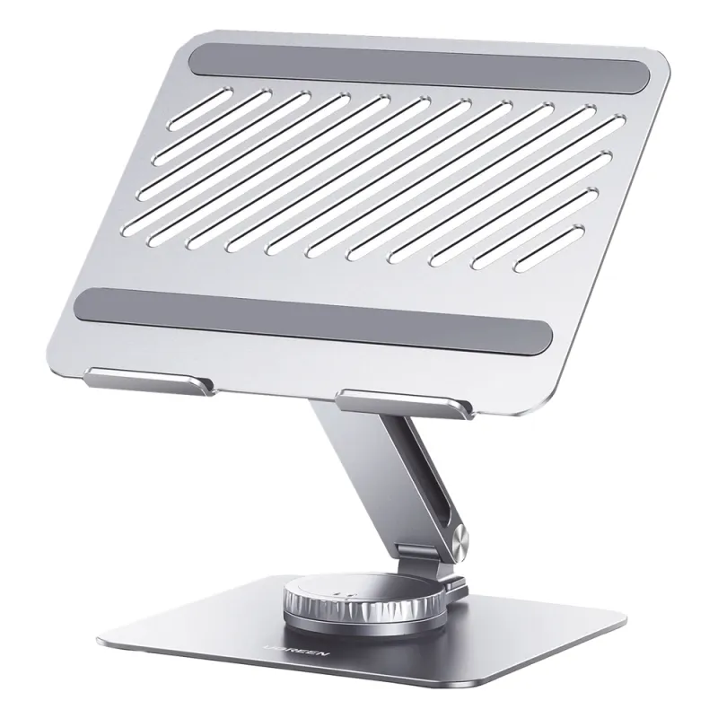 Soporte Giratorio de Aluminio para Laptop | Giratorio 360° | Función de Bloqueo | Soporta Laptops de 10 a 17.3''| Capacidad de Carga 5Kg | Excelente Estabilidad | Diseño Ergonómico | Altura y Angulo Ajustable | Plegable