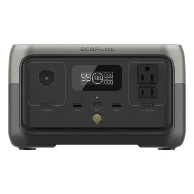 EcoFlow River 2 | Estación de Energía Portátil 256Wh Litio LFP / 2 AC 300 W (Max. 600W) / 1 USB-C 60W / 2 USB -A 12W / Cargador de Coche 8A a 12 o 24V / Conectividad WiFi y Bluetooth (App) / Carga Solar 110W Max.