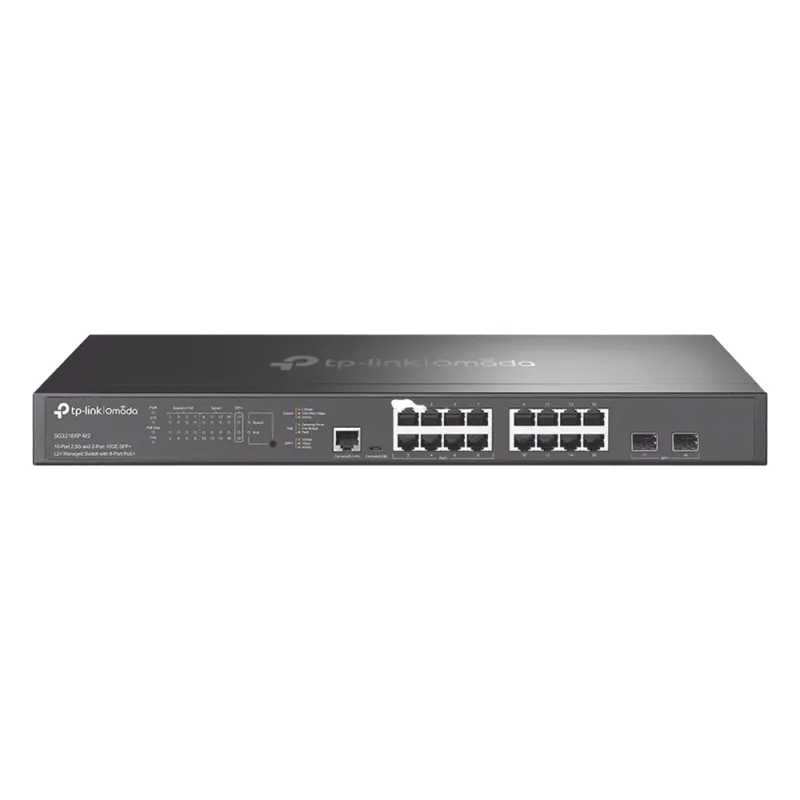 Switch L2+ Omada PoE+ / 16 Puertos MultiGigabit 2.5G / 8 Puertos 2.5G Sin PoE / 8 Puertos PoE+ 2.5G / 2 Puertos SFP+ 10G / Administración Centralizada Omada o Stand-Alone / Multicast IGMP / Presupuesto PoE 240W / Montaje en Rack