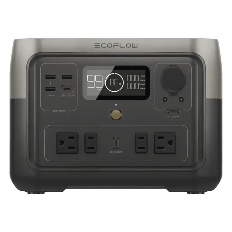 EcoFlow River 2 Max | Estación de Energía Portátil 512Wh Litio LFP / 4 AC 500 W (Max. 1000W) / 1 USB-C 100W / 3 USB -A 12W / Cargador de Coche 8A a 12 o 24V / Conectividad WiFi y Bluetooth (App) / Carga Solar 220W Max.