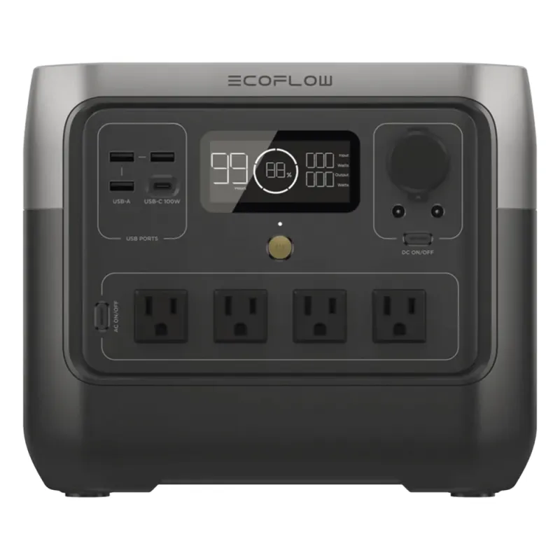 EcoFlow River 2 Pro | Estación de Energía Portátil 768Wh Litio LFP / 4 AC 800W (Max. 1600W) / 1 USB-C 100W / 3 USB -A 12W / Cargador de Coche 10A, 126W Max. / Conectividad WiFi y Bluetooth (App) / Carga Solar 220W Max.