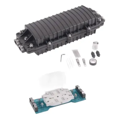 Caja de Distribución de Fibra Óptica Horizontal, Hasta 96 Empalmes, Exterior IP68, 2 Puertos de Entrada y Salida