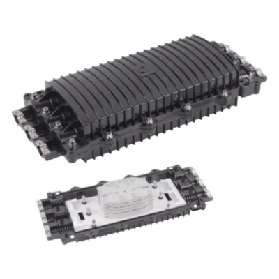 Caja de Distribución de Fibra Óptica Horizontal, hasta 96 Empalmes, Exterior IP68, 3 Puertos de Entrada y Salida