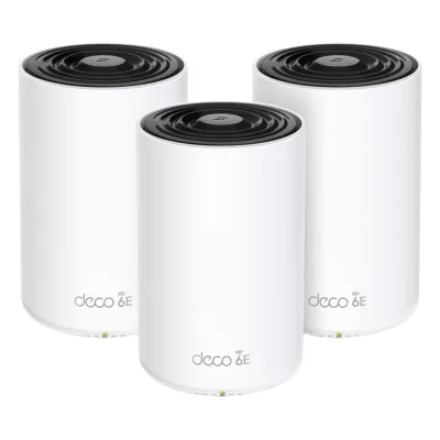Kit 3 Routers Inalámbricos MESH Interior para Hogar / Doble Banda Wi-Fi 6E AX5400 Mbps / 3 Puerto Gigabit WAN/LAN / 4 Antenas Internas / Administración Mediante la App Deco (iOS, Android) / Protección HomeShield