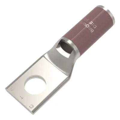 Zapata Terminal de Compresión de Cobre Electrolítico Estañado de Cañón Corto para Tornillo de 1/2" y Calibre 2 AWG.