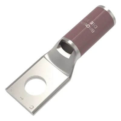 Zapata Terminal de Compresión de Cobre Electrolítico Estañado de Cañón Corto para Tornillo de 1/2" y Calibre 4 AWG.