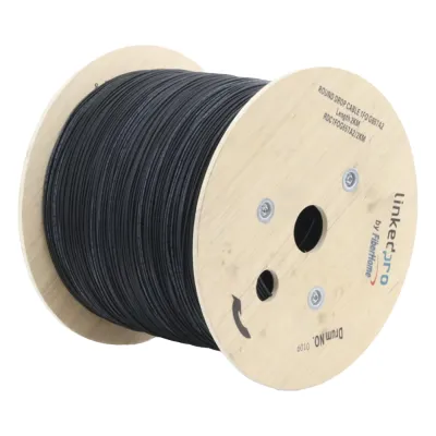 Carrete de 2 km de Fibra Óptica Aérea Tipo Drop Redonda (Figura 0) G.657A2, Monomodo, 1 Hilo, Forro de 3 mm