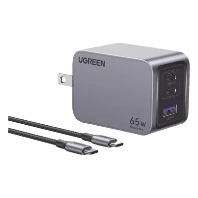 Cargador de 65W serie Nexode Pro | 3 Puertos de Carga Rápida | 2 USB-C | 1 USB-A | Tecnología GaNInfinity | PD3.1 de 65W / QC4.0 | Tecnología de Protección Térmica | Optimiza la Carga | Caja de Aluminio | Incluye Cable U