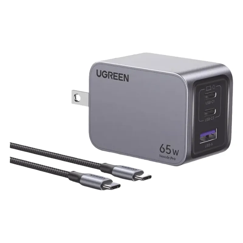 Cargador de 65W serie Nexode Pro | 3 Puertos de Carga Rápida | 2 USB-C | 1 USB-A | Tecnología GaNInfinity | PD3.1 de 65W / QC4.0 | Tecnología de Protección Térmica | Optimiza la Carga | Caja de Aluminio | Incluye Cable U