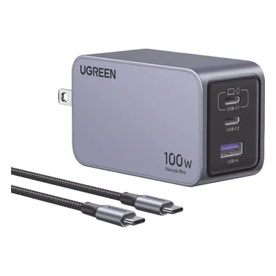 Cargador de 100W serie Nexode Pro | 3 Puertos de Carga Rápida | 2 USB-C | 1 USB-A | Tecnología GaNInfinity | PD3.1 de 100W / QC4.0 | Tecnología de Protección Térmica | Optimiza la Carga | Caja de Aluminio | Incluye Cable
