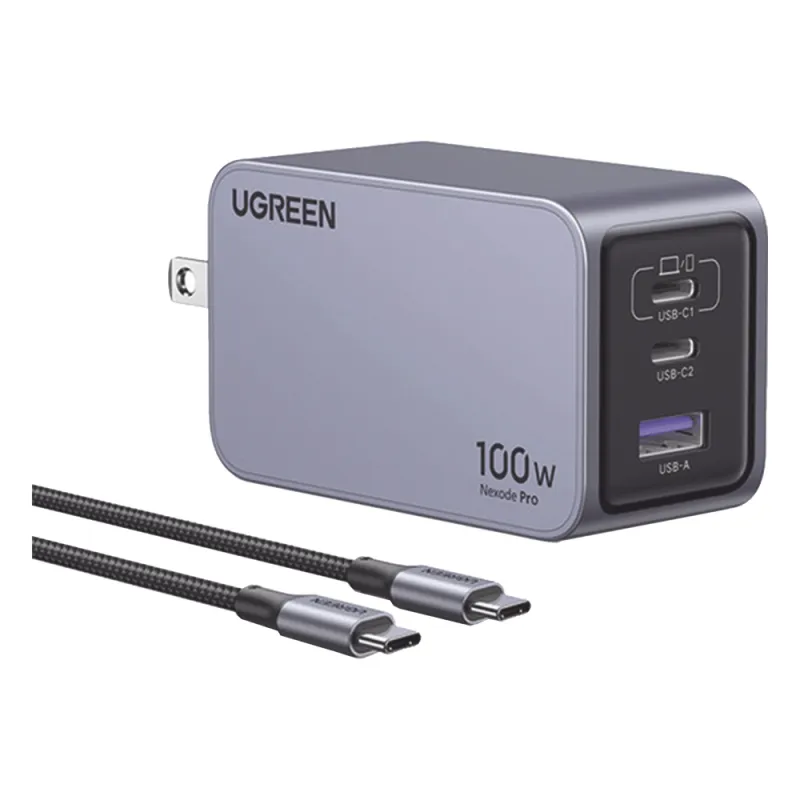 Cargador de 100W serie Nexode Pro | 3 Puertos de Carga Rápida | 2 USB-C | 1 USB-A | Tecnología GaNInfinity | PD3.1 de 100W / QC4.0 | Tecnología de Protección Térmica | Optimiza la Carga | Caja de Aluminio | Incluye Cable