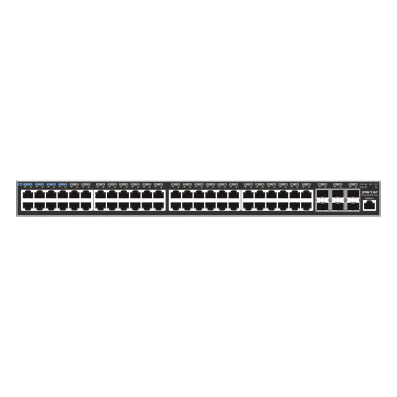 Switch Capa 3 PoE+ Administrable / 48 puertos 10/100/1000 Mbps + 6 Puertos SFP+ de 10 Gigabits / Hasta 740W / Compatible con GWN Cloud.