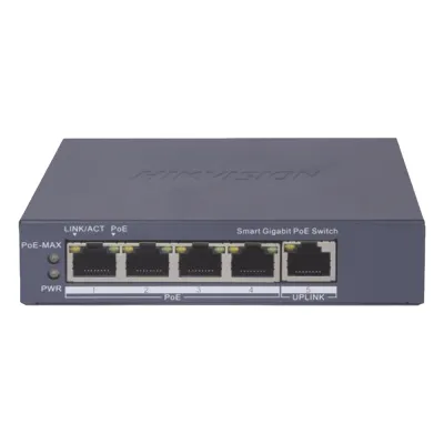 Switch Gigabit PoE+ / Administrable / 4 Puertos 1000 Mbps PoE+ / 1 Puerto 1000 Mbps Uplink / Configuración Nube Hik-PartnerPro / Modo Extendido hasta 300 Metros / 60 Watts