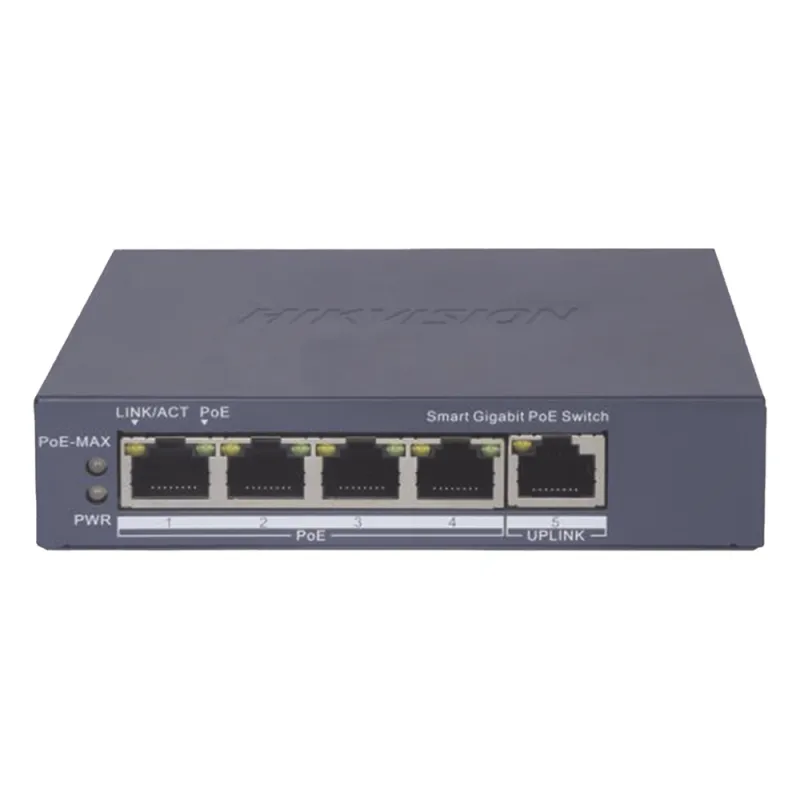 Switch Gigabit PoE+ / Administrable / 4 Puertos 1000 Mbps PoE+ / 1 Puerto 1000 Mbps Uplink / Configuración Nube Hik-PartnerPro / Modo Extendido hasta 300 Metros / 60 Watts