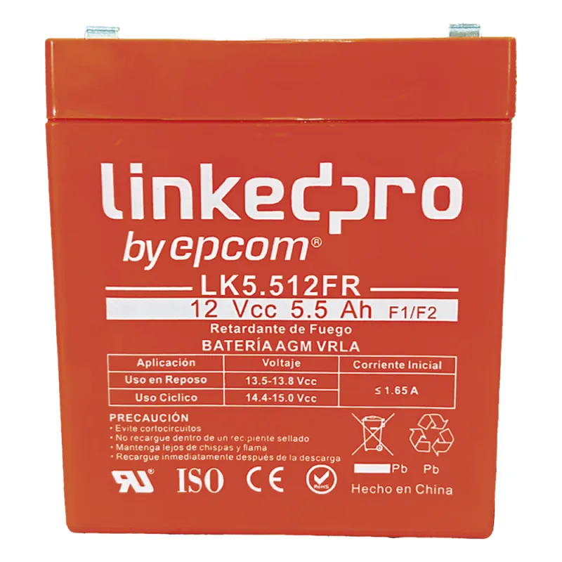 Batería de respaldo 12 V | 5.5 Ah | AGM | Certificada UL94-V0 Retardante a la Flama | Especial para Seguridad Electrónica | UPS | Sistemas de Emergencia | Vida útil 5 años | Terminales F1 + Adaptador F2