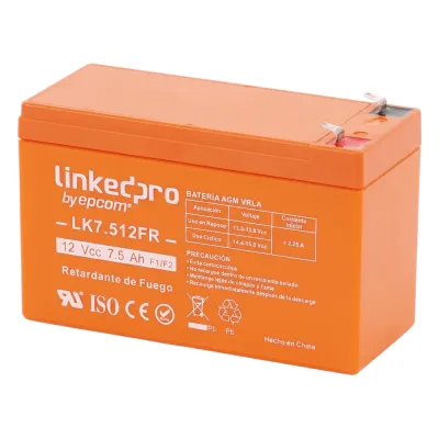 Batería de respaldo 12 V | 7.5 Ah | AGM | Certificada UL94-V0 Retardante a la Flama | Especial para Seguridad Electrónica | UPS | Sistemas de Emergencia | Vida útil 5 años | Terminales F1 + Adaptador F2