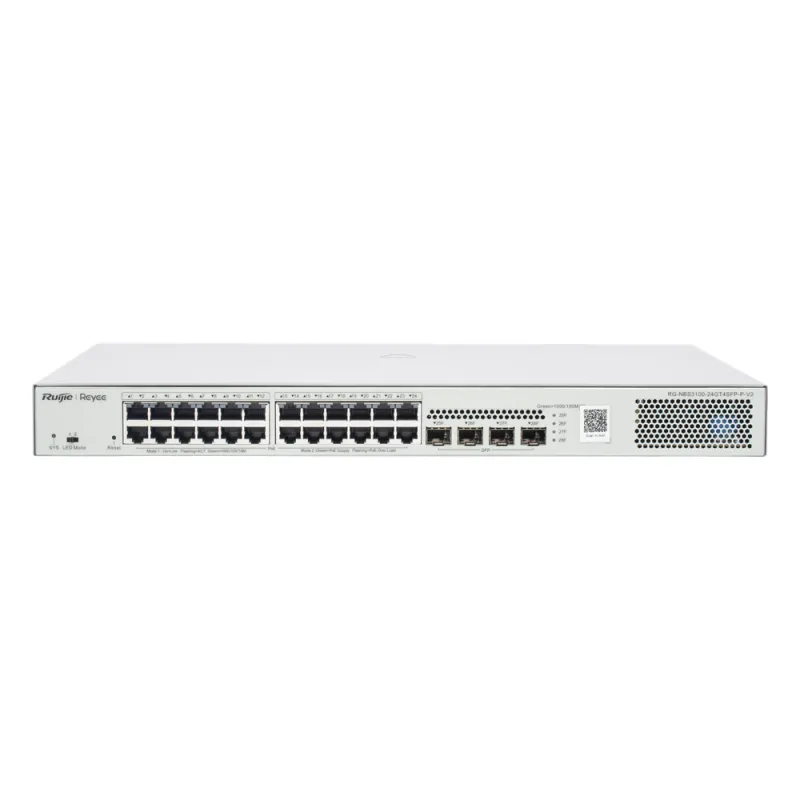 Switch Administrable L2 PoE+ hasta 370W, 24 Puertos Eth 1G, 4 puertos SFP 1G, Administración Remota en la Nube.